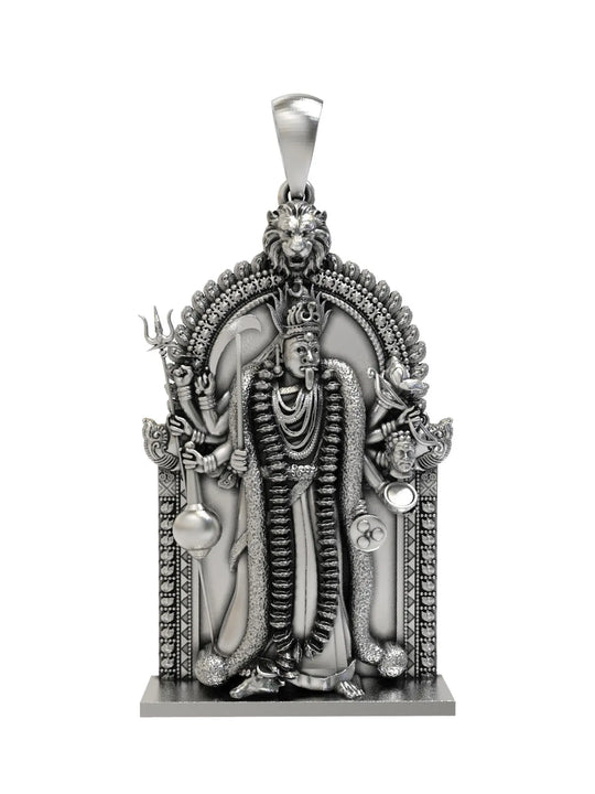 Dasabhuja Kali Sterling Silver Pendant with Lion Arch