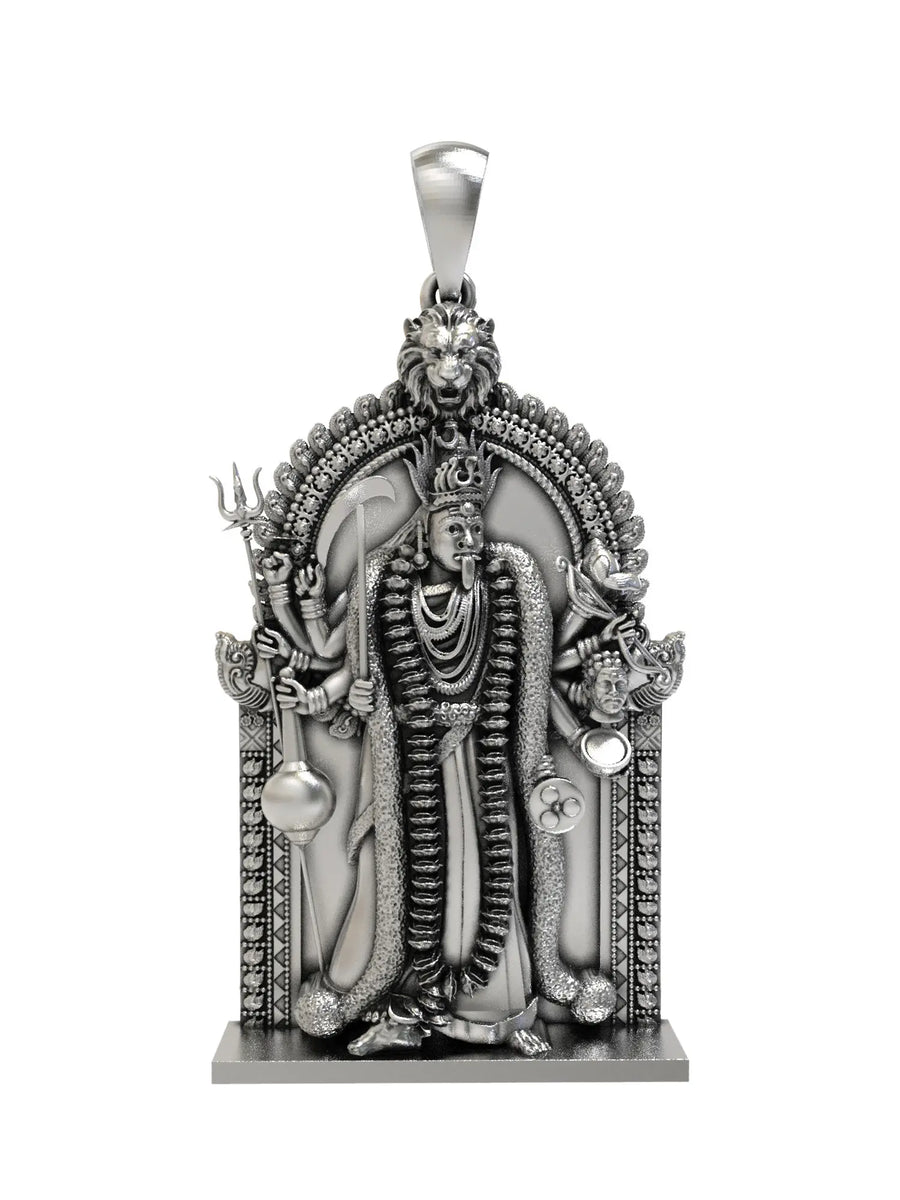 Dasabhuja Kali Sterling Silver Pendant with Lion Arch
