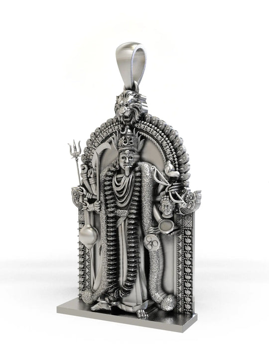 Dasabhuja Kali Sterling Silver Pendant with Lion Arch
