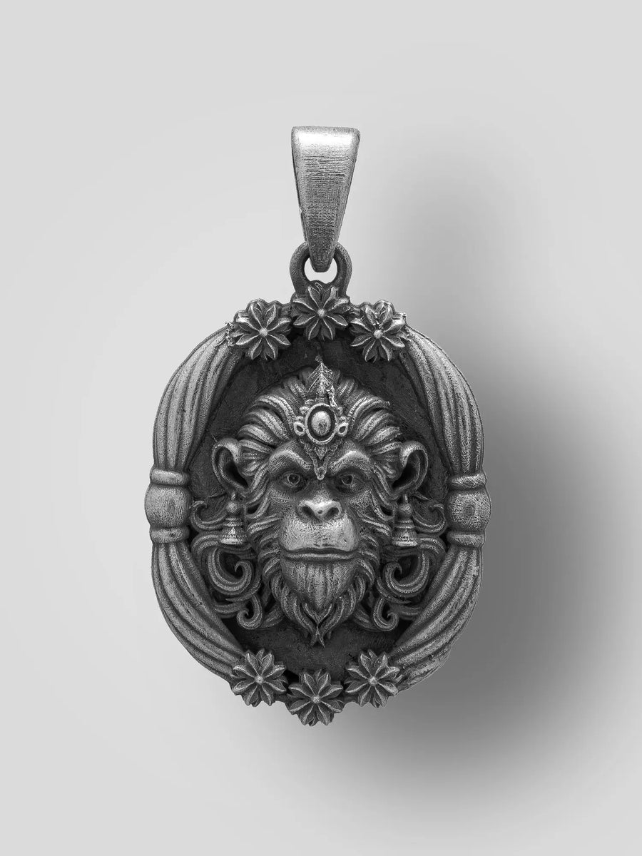 Antique Finish Lord Hanuman Sterling Silver Pendant