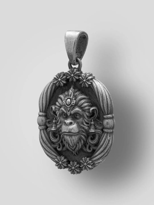 Antique Finish Lord Hanuman Sterling Silver Pendant