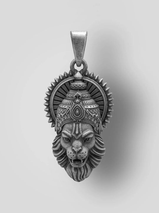 Lord Narasimha Antique Finish Sterling Silver Pendant