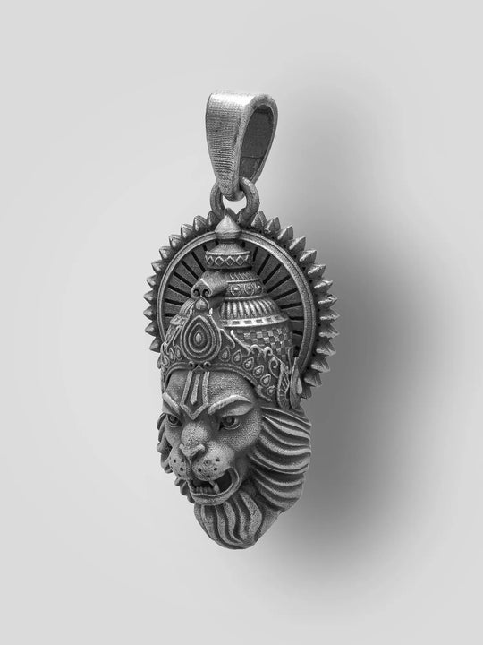 Lord Narasimha Antique Finish Sterling Silver Pendant