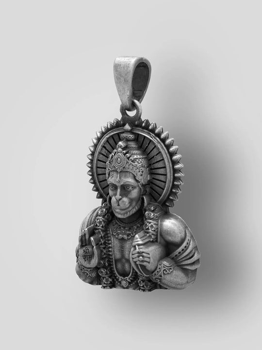 Antique Finish Lord Hanuman Sterling Silver Pendant
