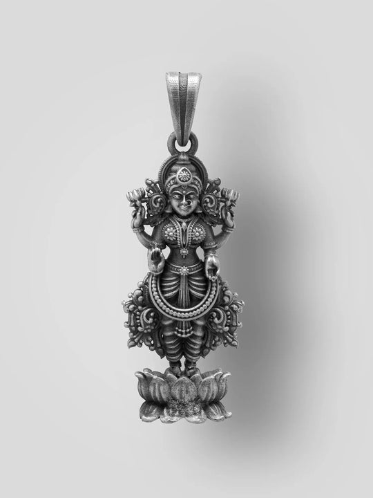 Antique Finish Goddess Lakshmi Sterling Silver Pendant