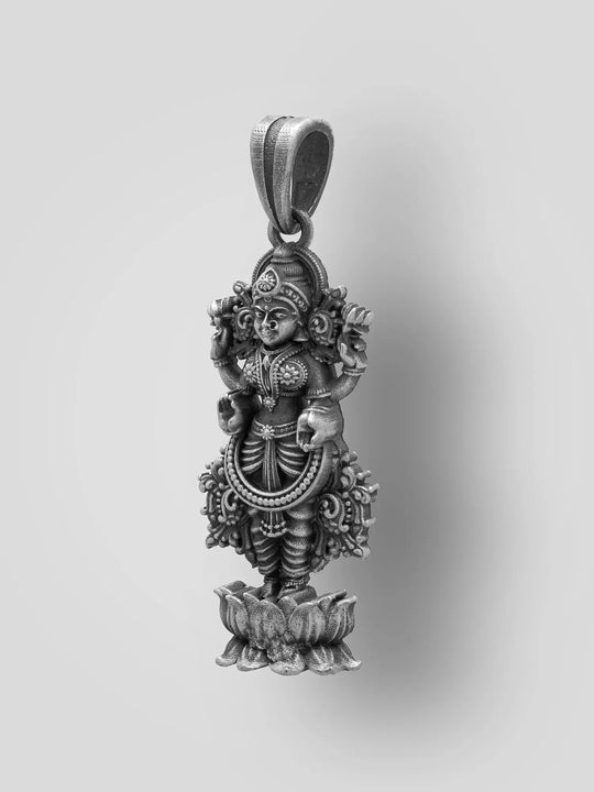 Antique Finish Goddess Lakshmi Sterling Silver Pendant