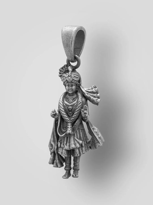 Shri Swaminarayan Antique Finish Sterling Silver Pendant