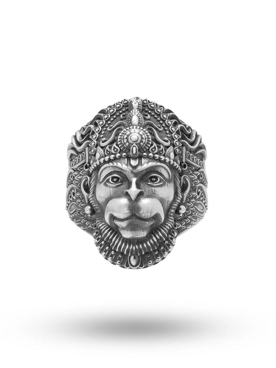 Lord Hanuman Antique Finish Sterling Silver Ring