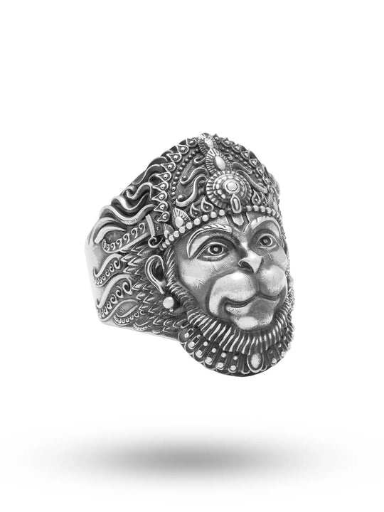 Lord Hanuman Antique Finish Sterling Silver Ring