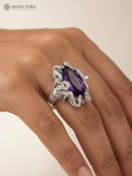 Marquise Amethyst Medusa Sterling Silver Ring
