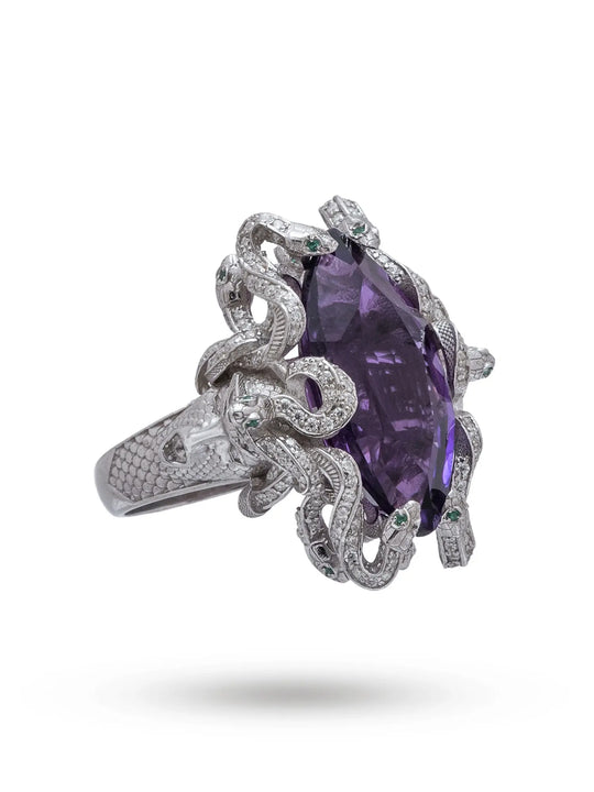 Marquise Amethyst Medusa Sterling Silver Ring