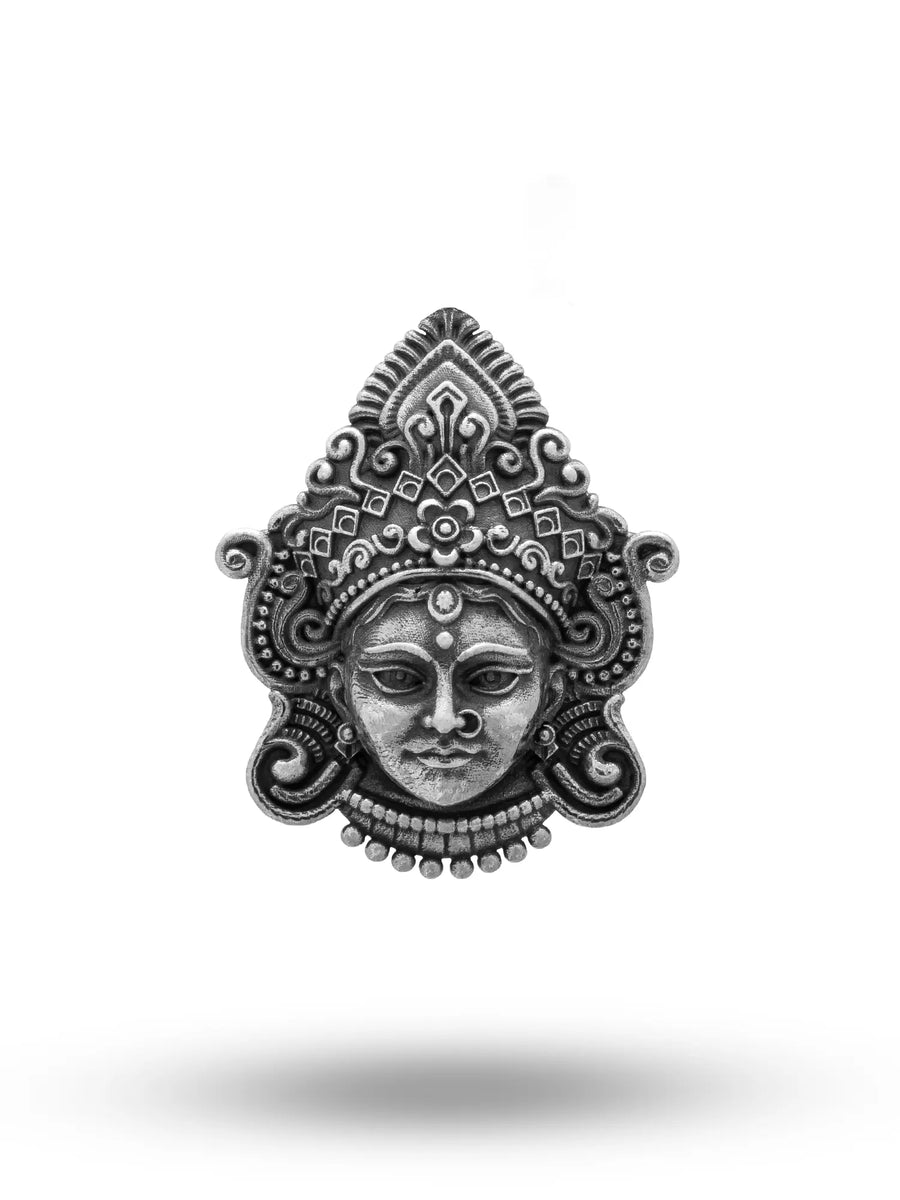 Antique Finish Goddess Durga Sterling Silver Brooch