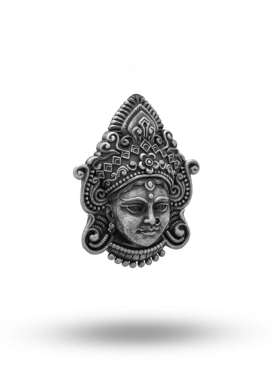 Antique Finish Goddess Durga Sterling Silver Brooch