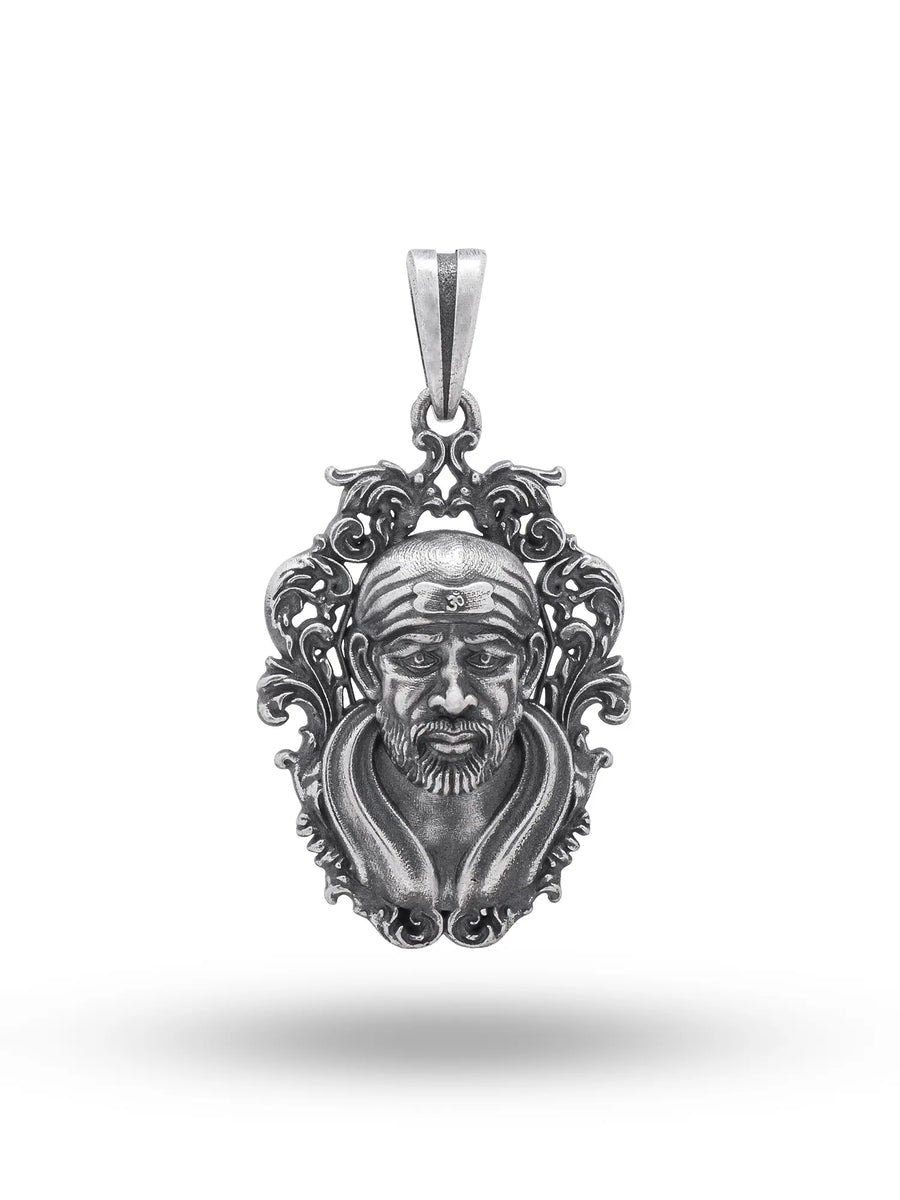 Antique Finish Shirdi Sai Baba Sterling Silver Pendant