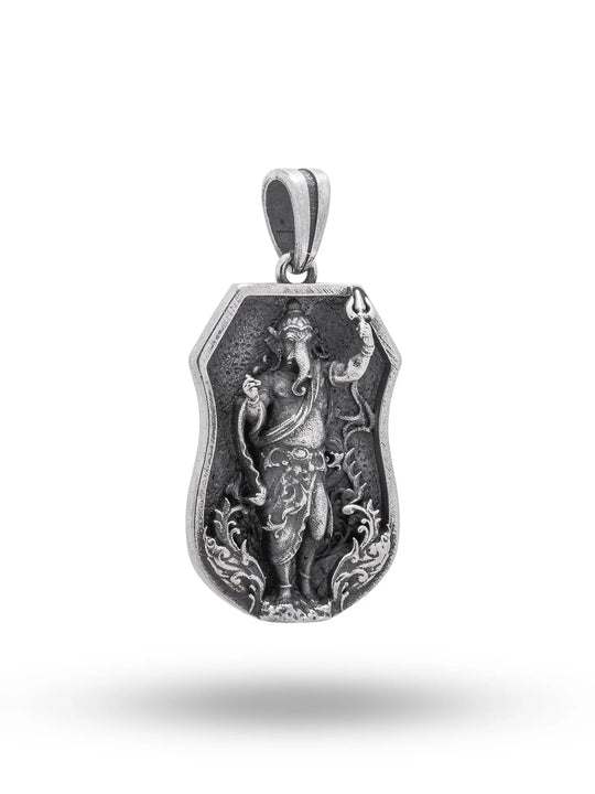 Ganesha and Trishul Antique Finish Sterling Silver Pendant