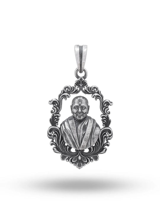Pramukh Swami Maharaj Antique Finish Sterling Silver Pendant