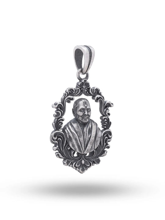 Pramukh Swami Maharaj Antique Finish Sterling Silver Pendant