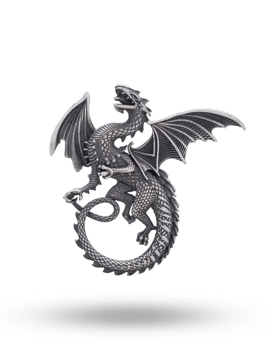 Guardian Dragon Antique Finish Sterling Silver Pendant