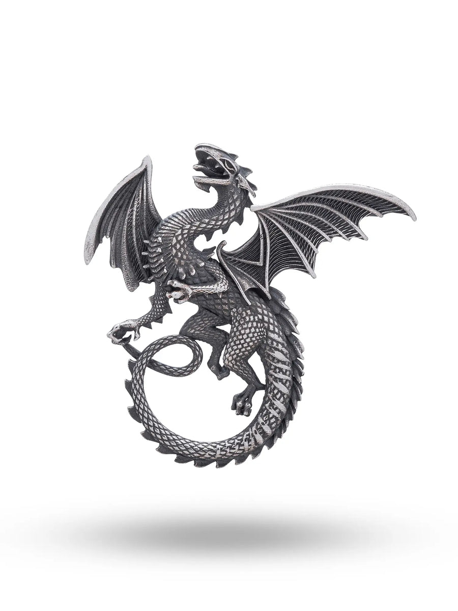 Guardian Dragon Antique Finish Sterling Silver Pendant