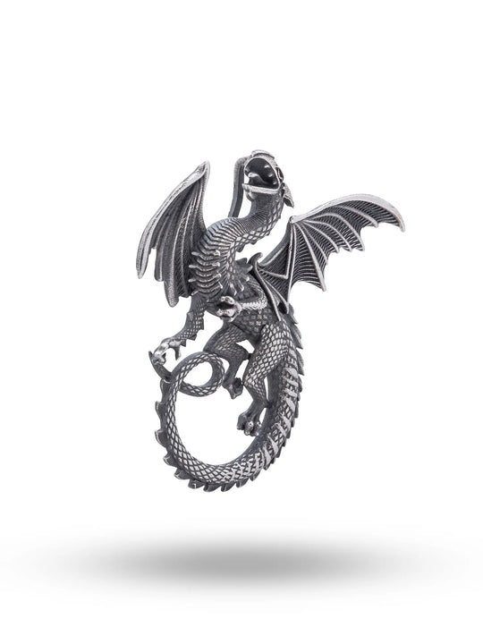Guardian Dragon Antique Finish Sterling Silver Pendant
