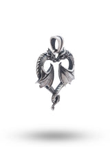 Double Dragon Heart Antique Finish Sterling Silver Pendant