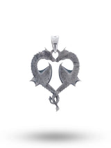 Double Dragon Heart Antique Finish Sterling Silver Pendant