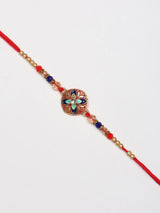 Floral Beaded Thread and Metal Rakhi Bracelet