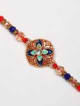 Floral Beaded Thread and Metal Rakhi Bracelet