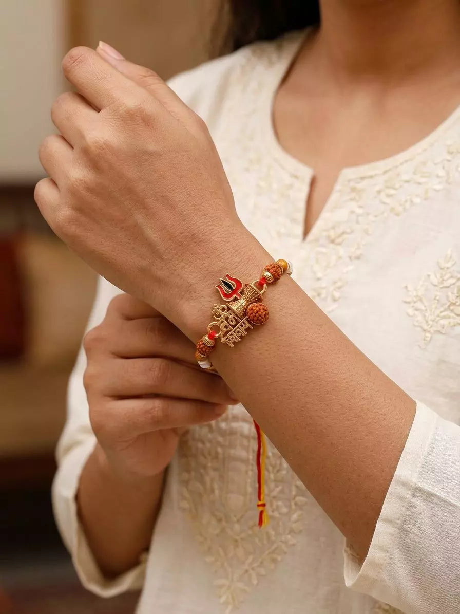 Om Namah Shivay Trishul and Damru Thread Rakhi Bracelet