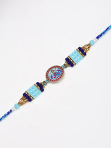 Meenakari Peacock Blue Beaded Thread and Metal Rakhi Bracelet