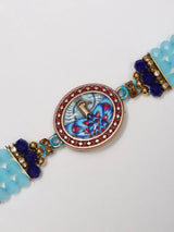 Meenakari Peacock Blue Beaded Thread and Metal Rakhi Bracelet
