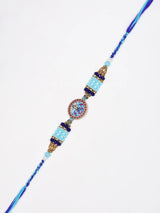 Meenakari Peacock Blue Beaded Thread and Metal Rakhi Bracelet