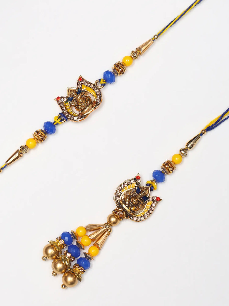 Ganesha Lotus Bhaiya Bhabhi Rakhi Bracelet Set