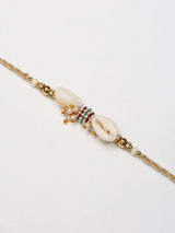 Shell and White Pearl Beaded Bhaiya Bhabhi Rakhi Bracelet
