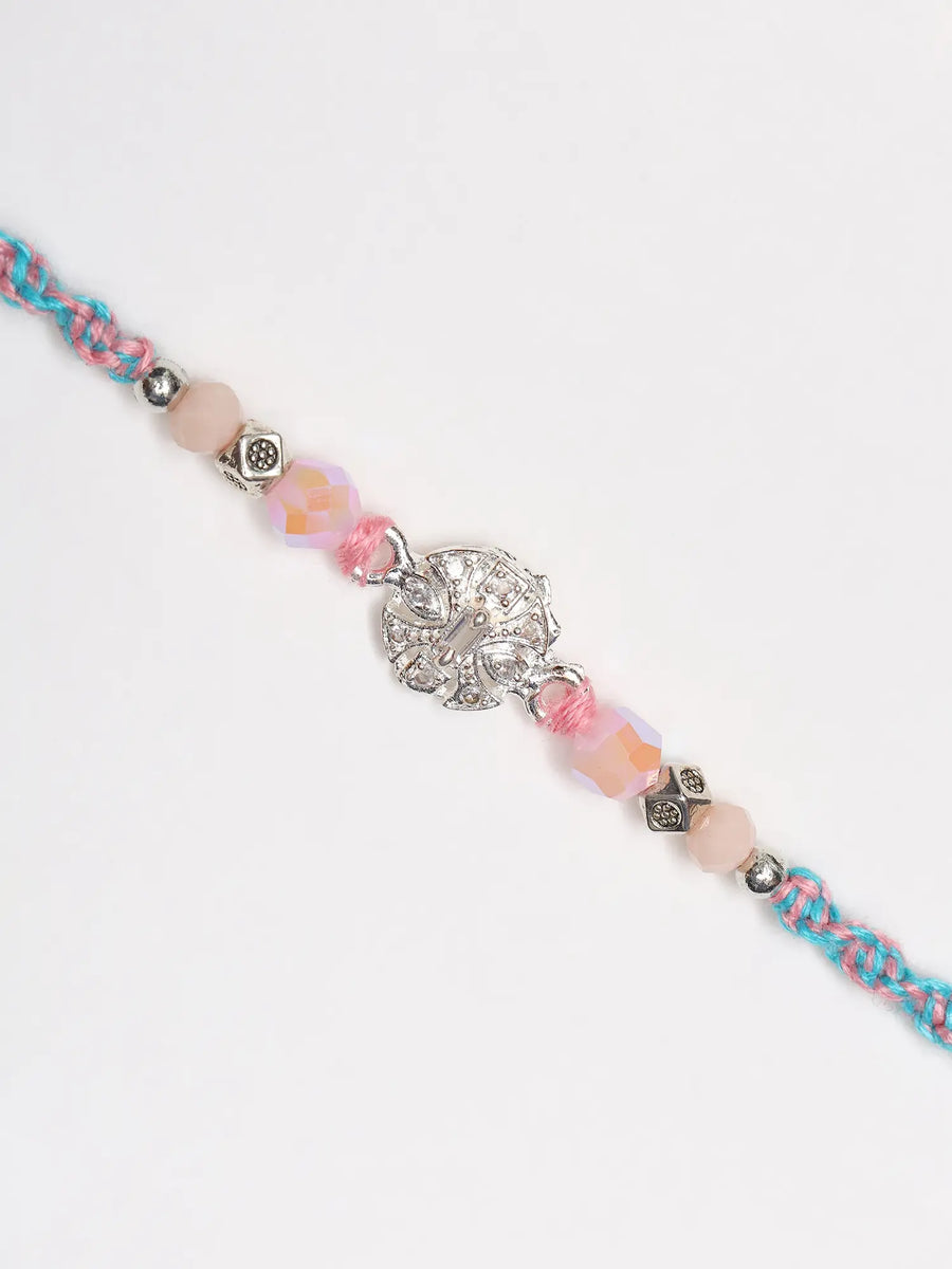 Stone Studded and Beaded Thread and Metal Rakhi Bracelet