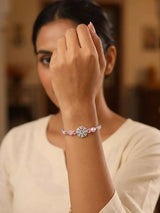 Stone Studded and Beaded Thread and Metal Rakhi Bracelet