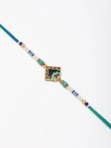 Meenakari Peacock Beaded Thread and Metal Rakhi Bracelet