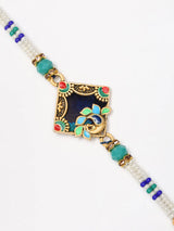 Meenakari Peacock Beaded Thread and Metal Rakhi Bracelet
