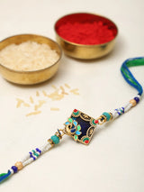 Meenakari Peacock Beaded Thread and Metal Rakhi Bracelet