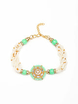 Green and White Beaded Adjustable Bracelet Rakhi
