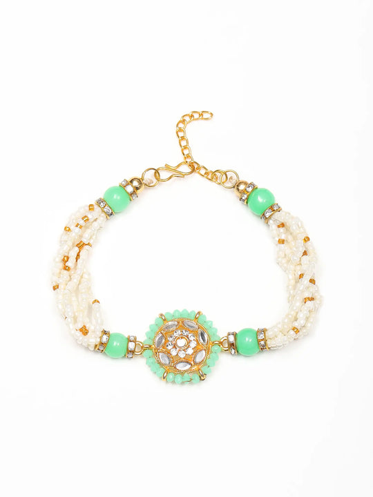 Green and White Beaded Adjustable Bracelet Rakhi