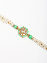 Green and White Beaded Adjustable Bracelet Rakhi