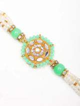 Green and White Beaded Adjustable Bracelet Rakhi