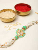 Green and White Beaded Adjustable Bracelet Rakhi