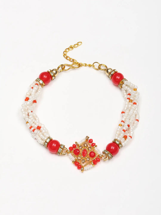 Diamond Shape Stone and Bead Adjustable Bracelet Rakhi
