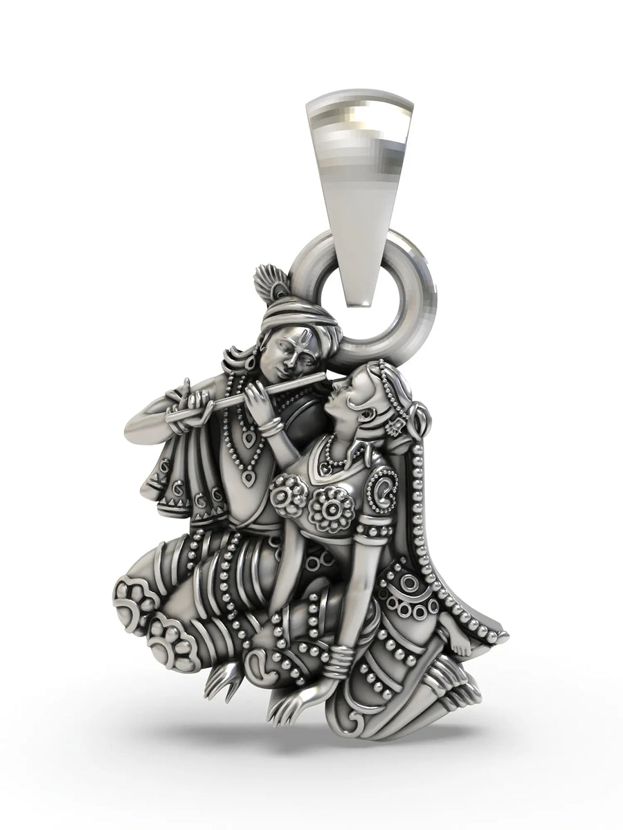 Seated Radha Krishna Sterling Silver Pendant