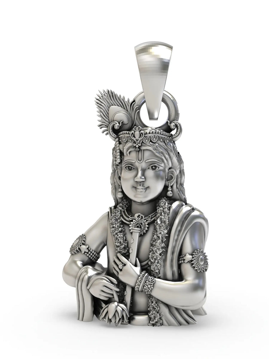 Lord Krishna Playing Murli Sterling Silver Pendant