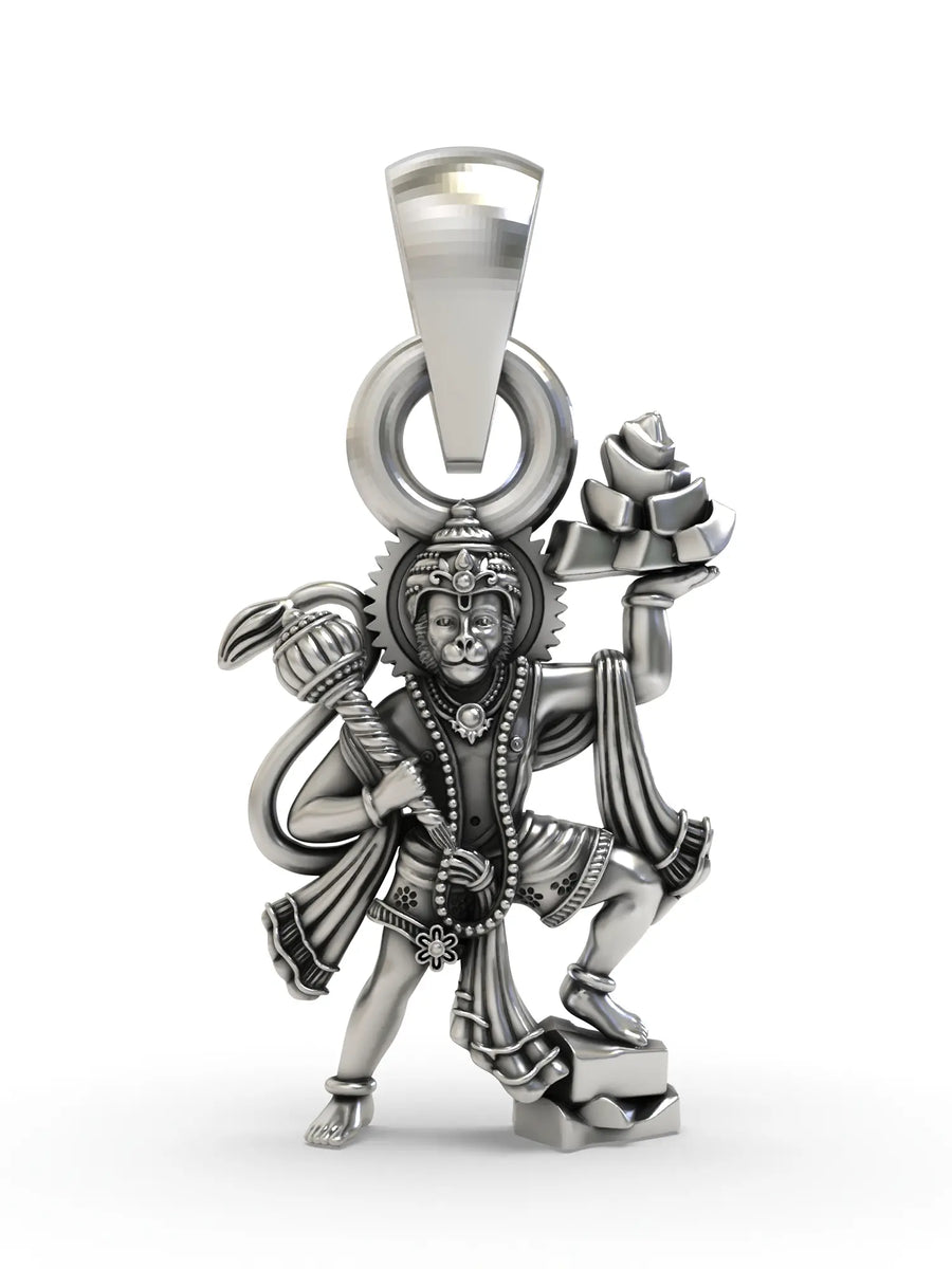 Hanuman Lifting Sanjeevani Sterling Silver Pendant