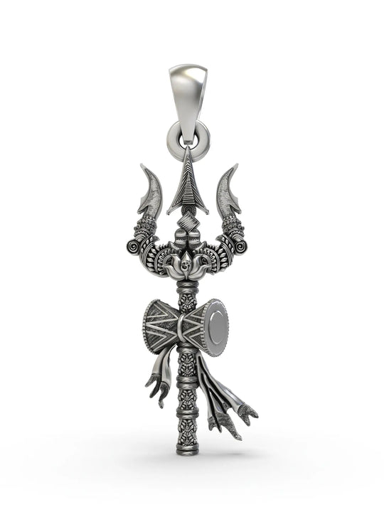 Trident and Damru Sterling Silver Pendant
