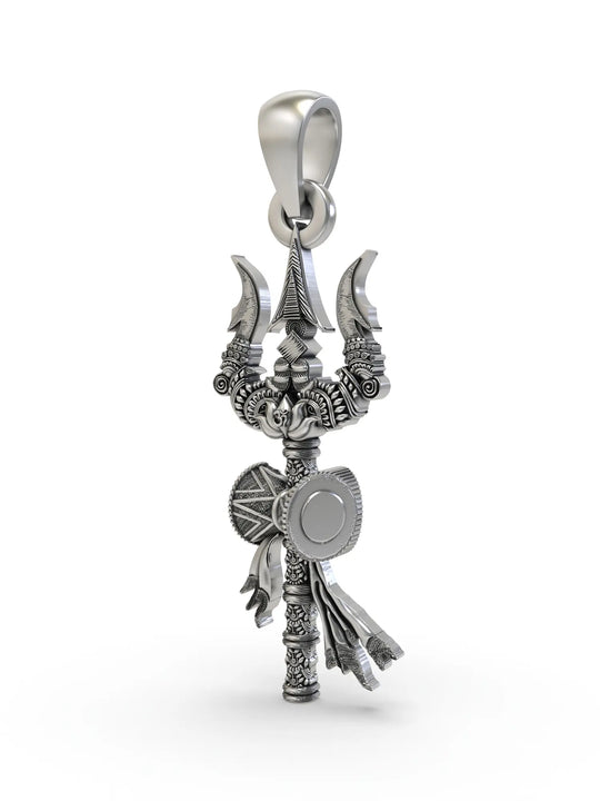 Trident and Damru Sterling Silver Pendant